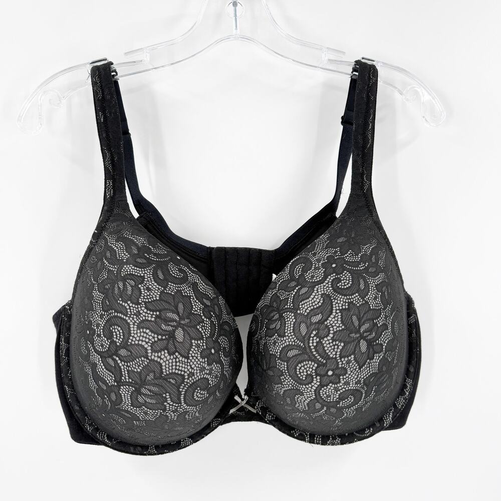 Cacique 42DDD Boost Plunge Black Lace Bra Underwire Plus Size 42 DDD